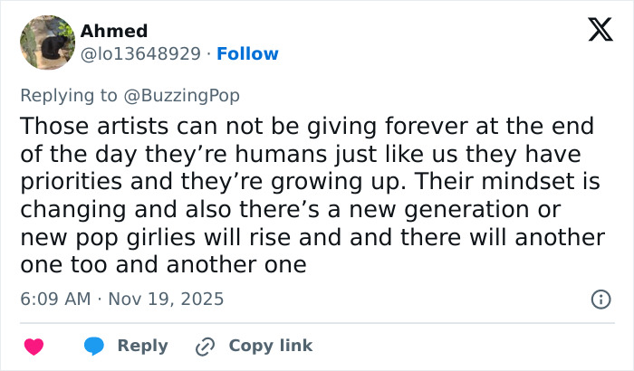 Tweet discussing artists' changing priorities amid Ariana Grande's cryptic last hurrah announcement leaving fans heartbroken.