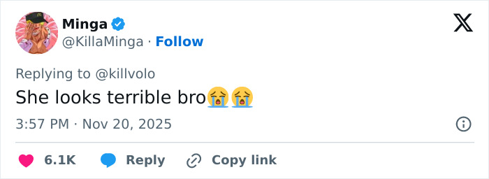 Social media reaction expressing concern over Ariana Grande's transformation and tons of surgery with crying emojis.