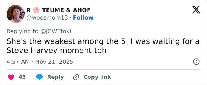 Screenshot of a social media comment criticizing Miss Universe 2025 for leaning on the victim narrative during her victory speech.