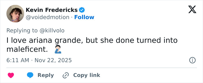 Social media comment expressing concern about Ariana Grande's transformation and tons of surgery speculation.