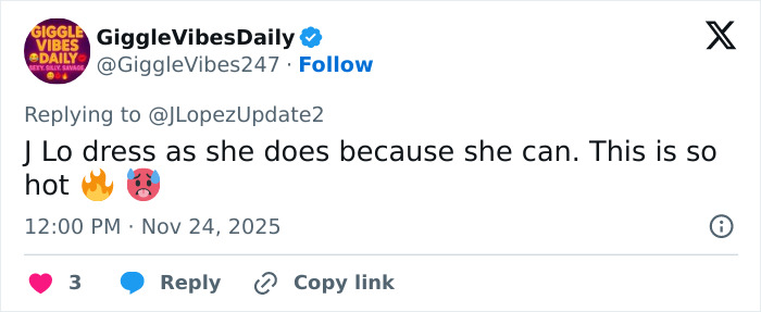 Screenshot of a tweet reacting to Jennifer Lopez's risqué performance at a billionaire's wedding, calling her dress hot. Screenshot of a tweet reacting to Jennifer Lopez's risqué performance at a billionaire's wedding, calling her dress hot.