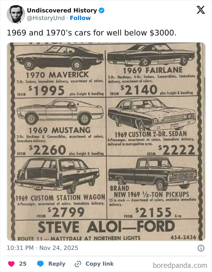 Vintage car advertisement for 1969 and 1970 models with prices, capturing moments lost to time in classic auto sales.