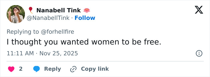 Screenshot of a Twitter reply with the text I thought you wanted women to be free, showing fan reactions to Millie Bobby Brown name change.