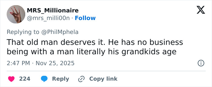 Tweet criticizing Calvin Klein&rsquo;s boyfriend, 36, for his reaction after Calvin Klein, 83, stumbles in public.