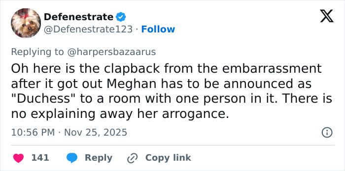 Tweet criticizing Meghan Markle for an awkward royal gesture, highlighting claims of hypocrisy and arrogance online. Tweet criticizing Meghan Markle for an awkward royal gesture, highlighting claims of hypocrisy and arrogance online.
