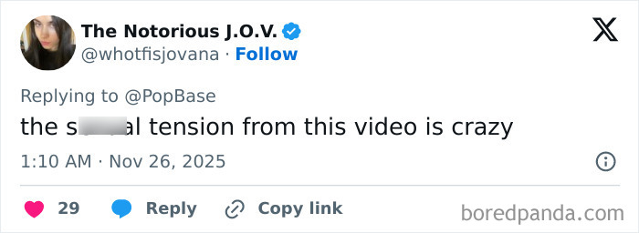 User tweet reacting to a video showing Ariana Grande and Jonathan Bailey with intense chemistry and home wrecking buzz.