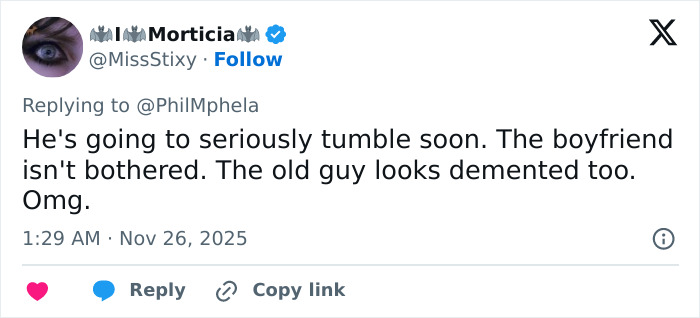 Tweet about Calvin Klein, 83, stumbling and public backlash toward boyfriend, 36, for his indifferent reaction.