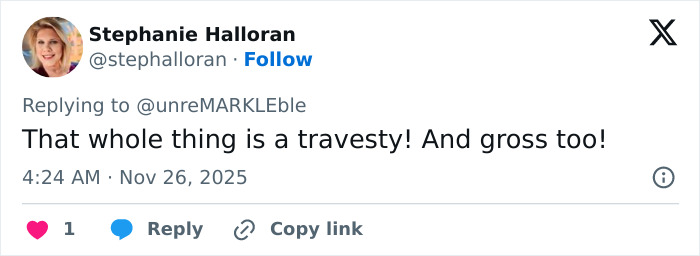 Tweet screenshot showing a user criticizing Meghan Markle&rsquo;s Thanksgiving turkey with a harsh comment on social media.