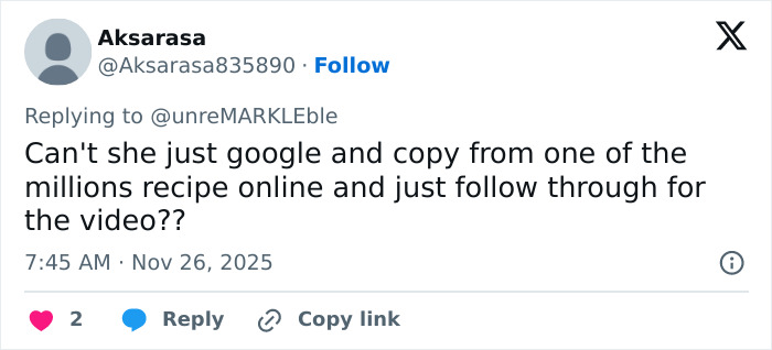 Tweet criticizing Meghan Markle&rsquo;s Thanksgiving turkey preparation with sarcastic comment about online recipes and video.