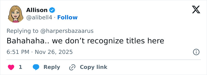 Screenshot of a tweet showing a user responding humorously about Meghan Markle being called breathtakingly hypocritical after a royal gesture. Screenshot of a tweet showing a user responding humorously about Meghan Markle being called breathtakingly hypocritical after a royal gesture.