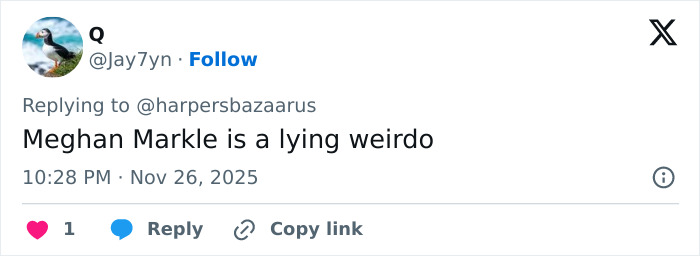 Alt text: Social media post criticizing Meghan Markle, highlighting backlash over a royal gesture seen as hypocritical. Alt text: Social media post criticizing Meghan Markle, highlighting backlash over a royal gesture seen as hypocritical.