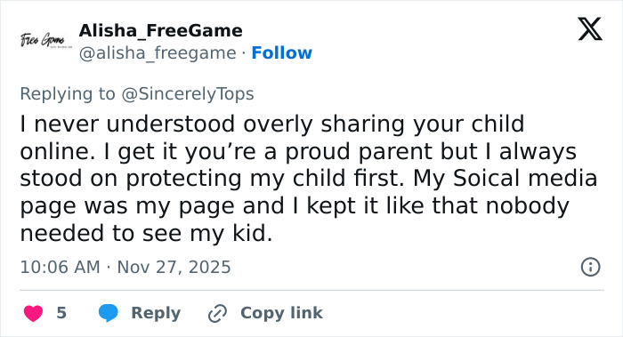Tweet discussing the importance of protecting children and avoiding oversharing about them on social media platforms. Tweet discussing the importance of protecting children and avoiding oversharing about them on social media platforms.