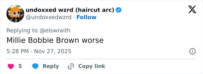 Screenshot of a social media reply criticizing a Stranger Things star's acting, highlighting child actors becoming terrible adults. Screenshot of a social media reply criticizing a Stranger Things star's acting, highlighting child actors becoming terrible adults.