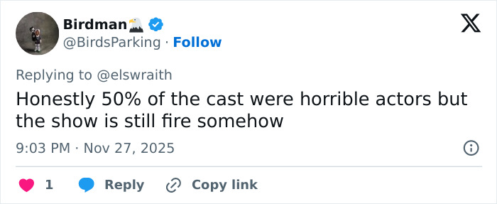 Screenshot of a tweet criticizing child actors, mentioning many cast members are terrible adult actors but the show remains popular. Screenshot of a tweet criticizing child actors, mentioning many cast members are terrible adult actors but the show remains popular.