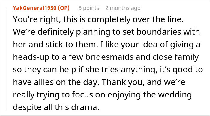 Screenshot of an online forum post discussing a bride shocked after MIL sends secret wedding invites to protect family image.
