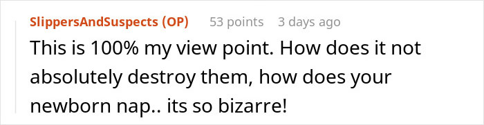 Comment from user SlippersAndSuspects strongly expressing frustration about noisy neighbors' dogs disrupting newborn nap times.