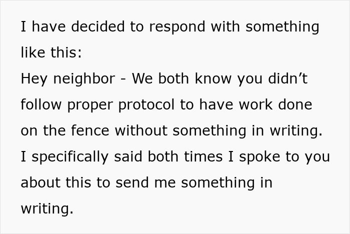 Text conversation showing a man refusing to pay after neighbor replaces rotten fence without any agreement.