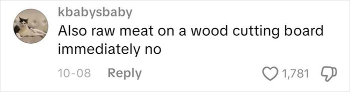 Comment saying also saw meat on a wood cutting board immediately no, relating to wild American food creations. Comment saying also saw meat on a wood cutting board immediately no, relating to wild American food creations.