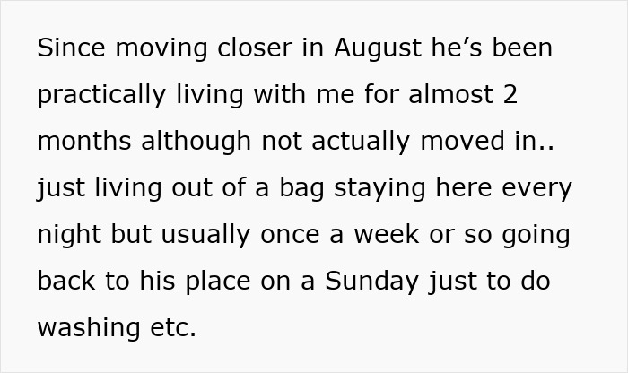 Text excerpt about a boyfriend living closer and staying frequently, highlighting uneasy sleeping arrangement plans with newly single friend.