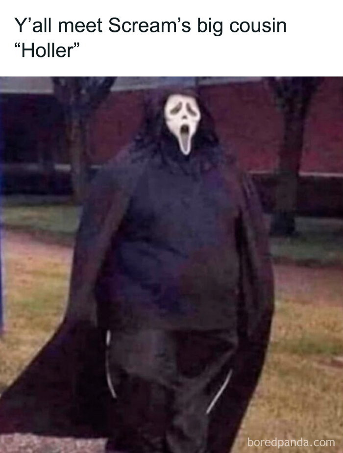 Funny meme featuring a person in a scream mask and cape, adding humor to randomly funny memes that lighten life.