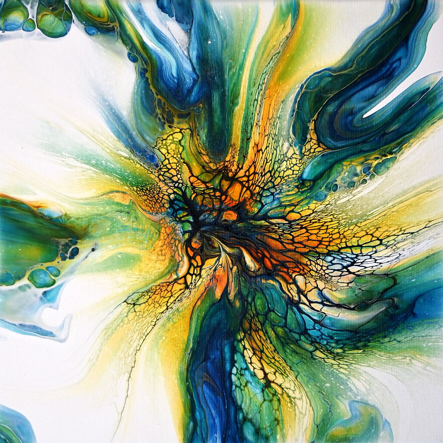 The Lacing Is Wild In This Bloom Blowout! 💙💛 Acrylic Pour Painting The Lacing Is Wild In This Bloom Blowout! 💙💛 Acrylic Pour Painting