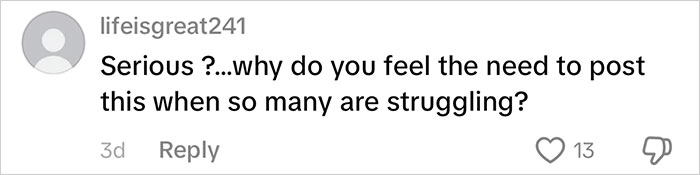 Comment criticizing a viral post about a mom's large amount of gifts for her kids, highlighting consumerism concerns.