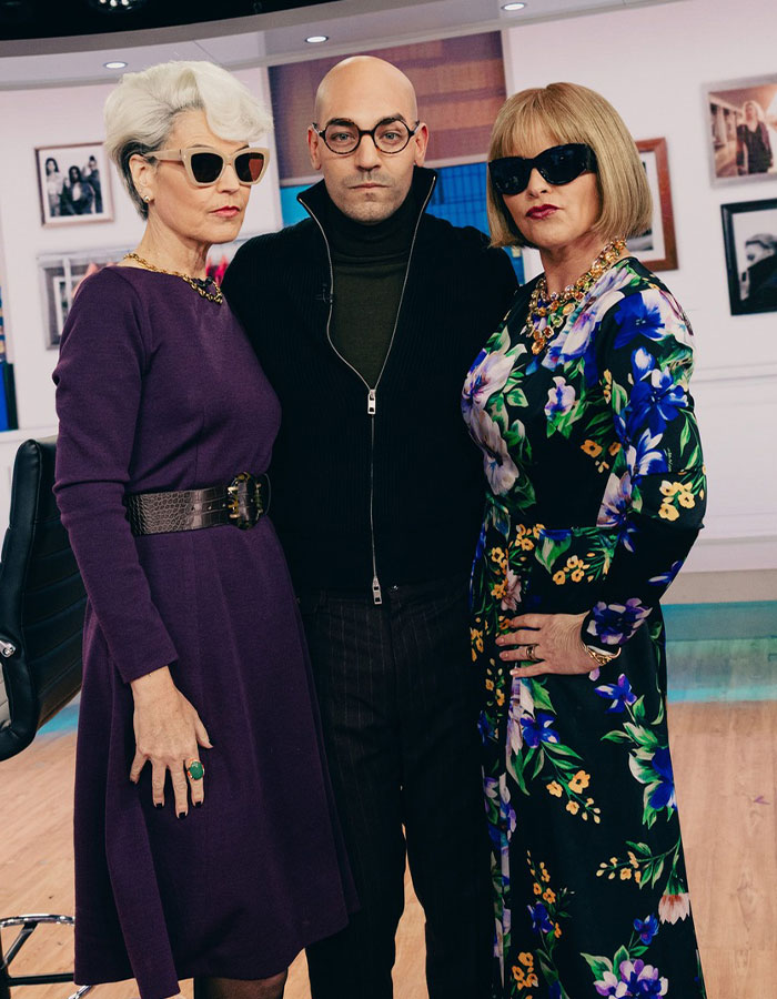 Three celebrities wearing Halloween costumes with sunglasses and fashionable outfits, showcasing creative celebrity Halloween costumes.