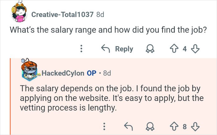 Cruise ship employees discuss salary range, job application, and lengthy vetting process behind the scenes at their workplace.