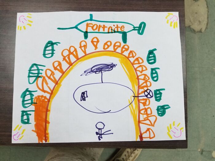 Child's colorful drawing with the word Fortnite, representing letters kids send to U.S. soldiers.