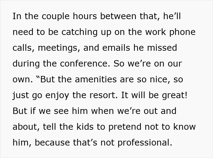 Man prioritizes work over family, pretending to have no family while wife understands and wants to stay. Man prioritizes work over family, pretending to have no family while wife understands and wants to stay.