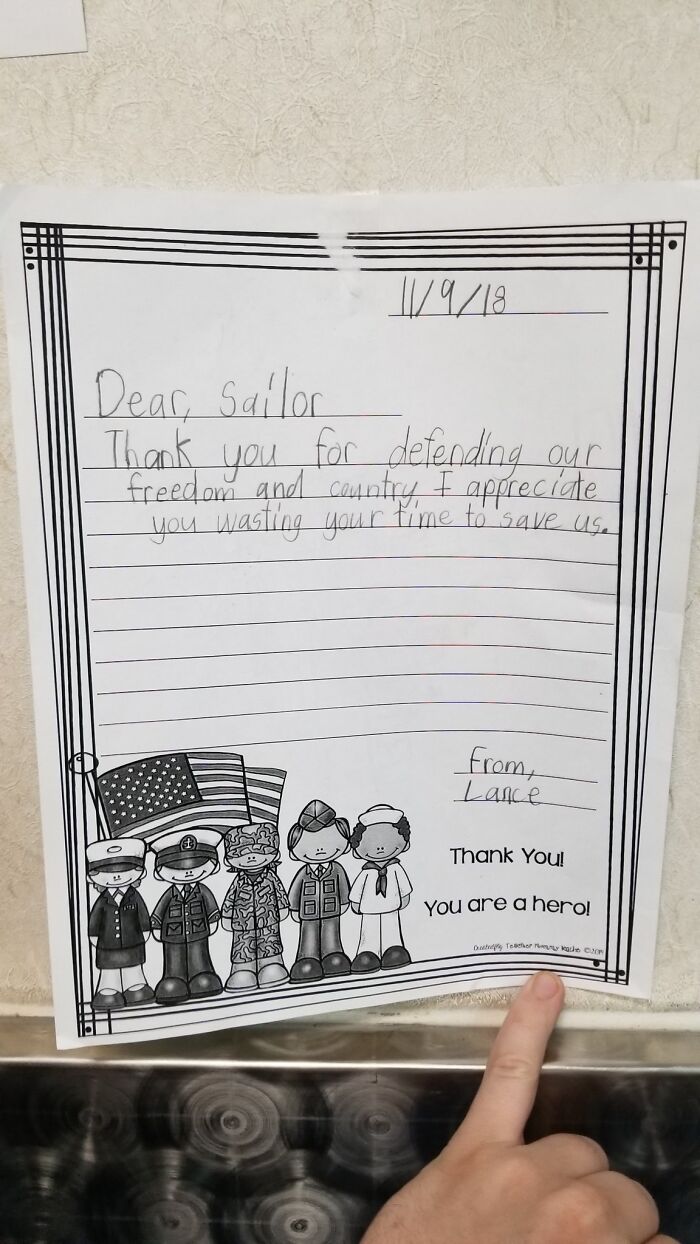 Handwritten letter from a child to a U.S. soldier thanking them for defending freedom, showcasing kids' letters to soldiers.