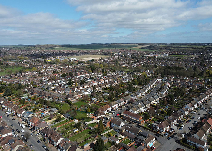 Aerial view of a residential neighborhood in one of the worst cities worldwide you should never visit.