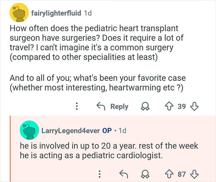 Online Q&A with doctors discussing pediatric heart transplant surgery and cardiology details.