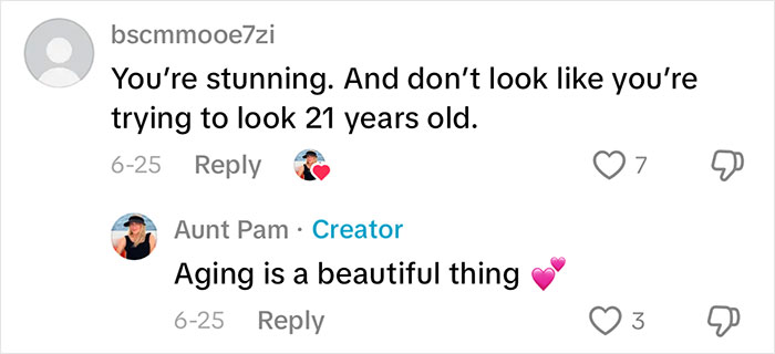 Social media comments showing a woman&rsquo;s aging progress and her appearance after a facelift at 70 years old.