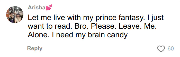 Comment from a reader defending romantasy books as brain candy, reacting to criticism of romantasy readers.