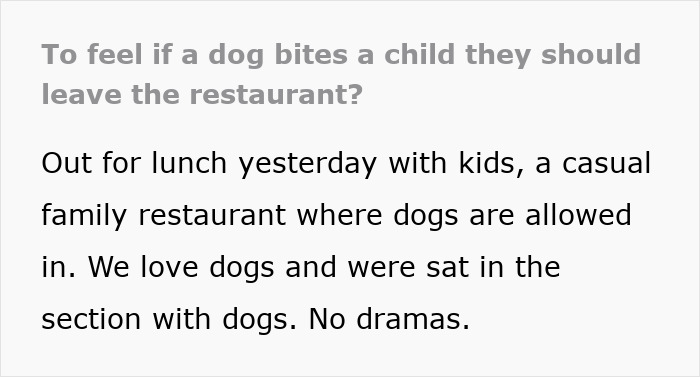 Child at a family restaurant with dogs, highlighting negligent owners and a dog bite incident causing regret. Child at a family restaurant with dogs, highlighting negligent owners and a dog bite incident causing regret.