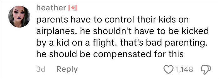Comment on parenting and kids on airplanes discussing a frequent traveler kicked by a kid during flight.