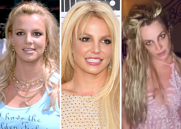 Then and now shots of a female star from 2005, 2015, and 2025 showing her changing appearance over time.