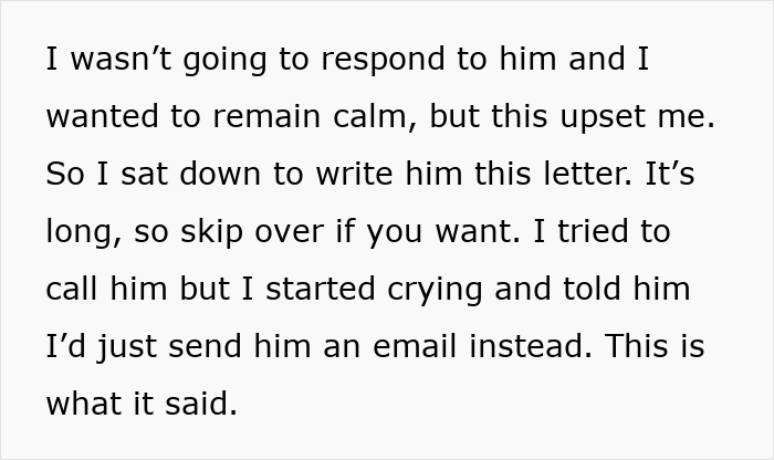 Text on screen explaining a letter written after upset feelings about a romantic trip with a female friend and break-up refusal. Text on screen explaining a letter written after upset feelings about a romantic trip with a female friend and break-up refusal.