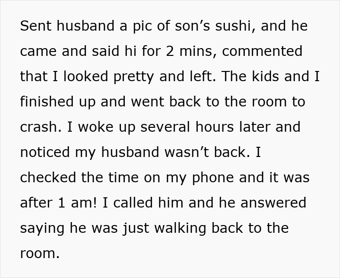 Text about man prioritizing work, pretending no family, wife aware and wanting to stay despite his behavior. Text about man prioritizing work, pretending no family, wife aware and wanting to stay despite his behavior.