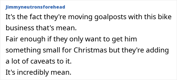 Alt text: Comment discussing grandparents combining birthday and Christmas gifts, making the mom feel scammed and disappointed.