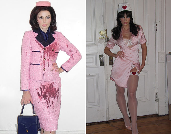 Two women dressed in creative Halloween costumes showcasing celebrities who crushed it with their Halloween costumes this year.