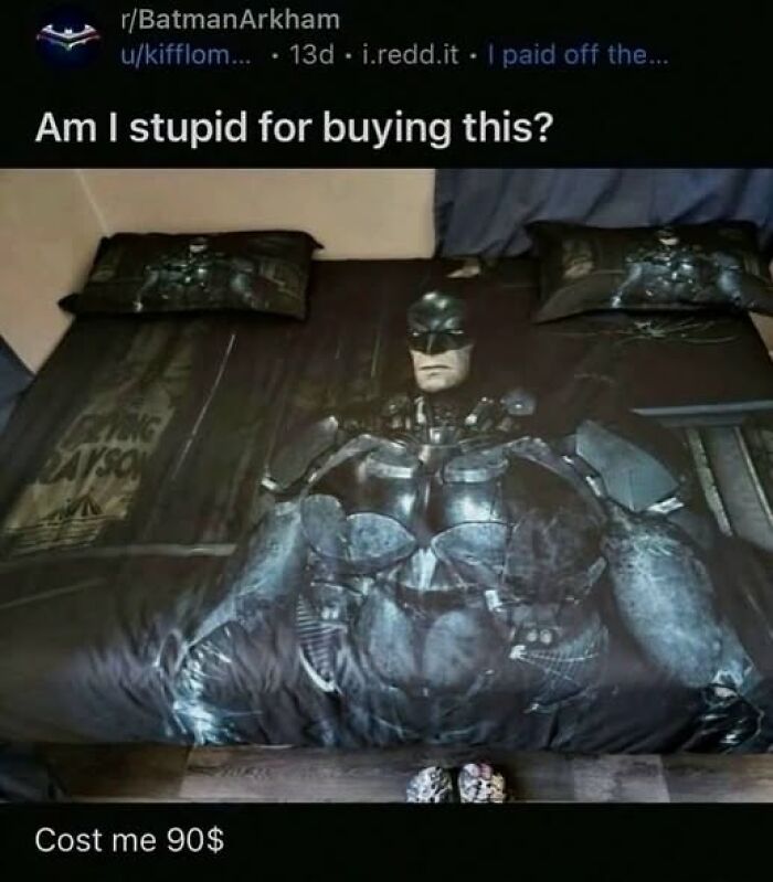 Batman-themed bedding set featuring a large, detailed image of Batman, showcased as a popular pic that goes hard.