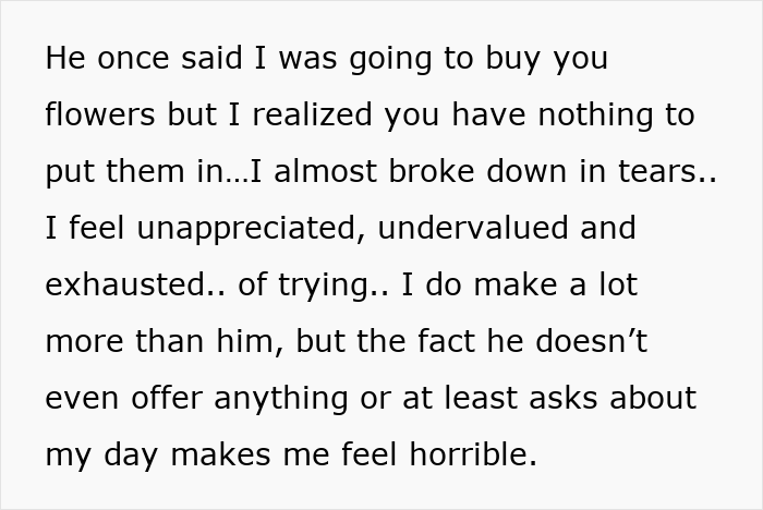 Text excerpt expressing feelings of being unappreciated and exhausted while fiance babysits daughter after hunting.