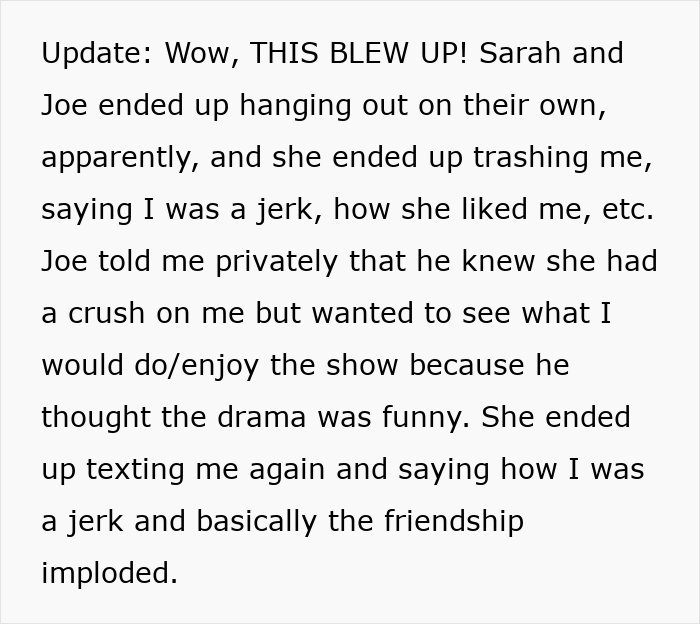 Text excerpt describing a guy learning his friend likes him after she sits on his lap and cries, causing tension.