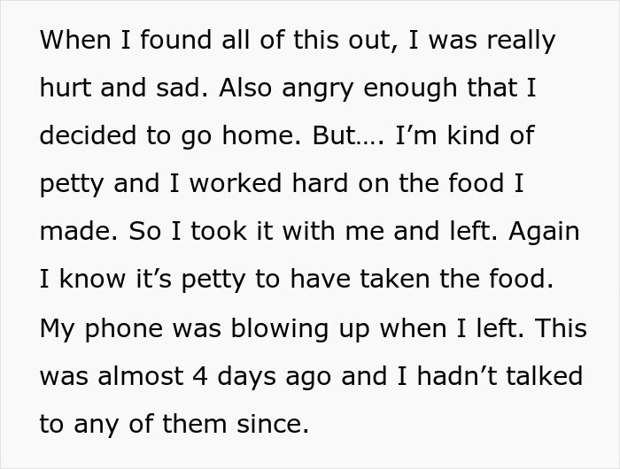 Alt text: Woman storms out of Friendsgiving with the food after discovering dress-code betrayal, feeling hurt and petty. Alt text: Woman storms out of Friendsgiving with the food after discovering dress-code betrayal, feeling hurt and petty.