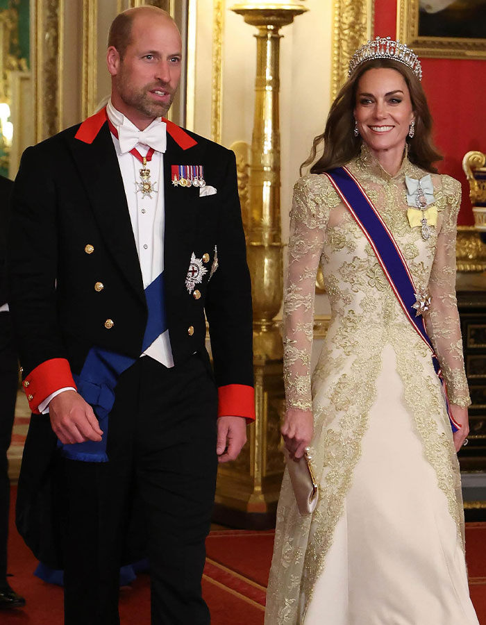 Prince William and Kate Middleton dressed formally at a royal event, highlighting the female touch influence on Andrew&rsquo;s title removal.