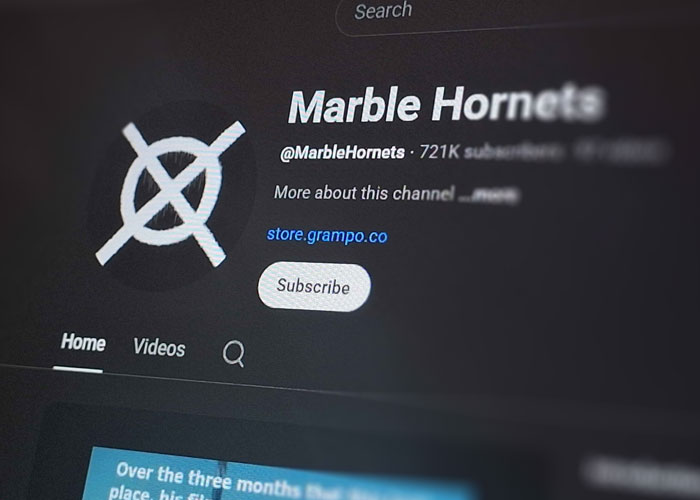 YouTube channel Marble Hornets page on screen related to terrifying things people have found online.