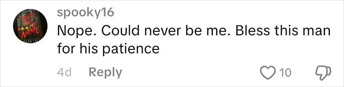 Screenshot of a social media comment praising a man's patience after a difficult flight experience with a disruptive kid.