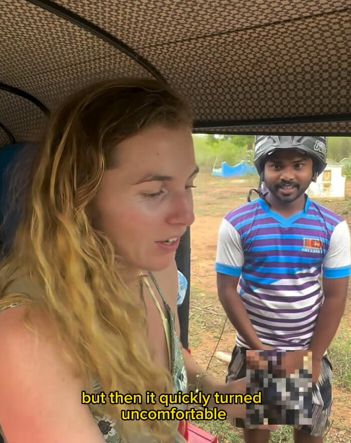 Woman traveling alone encounters disturbing behavior from local man captured on camera in outdoor setting.